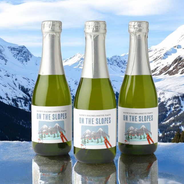On The Slopes Snow Ski Bachelorette Weekend Sparkling Wine Label (Creator Uploaded)