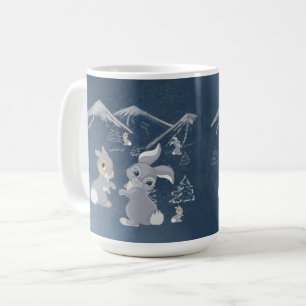 on the snowy mountains under the trees cute rabbit coffee mug