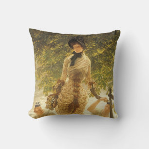On The Thames by James Tissot, Vintage Realism Cushion