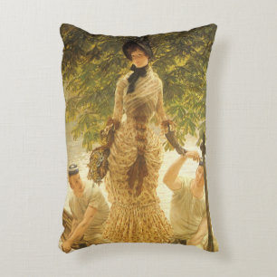 On The Thames by James Tissot, Vintage Realism Decorative Cushion