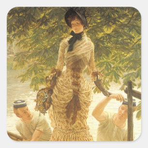 On The Thames by James Tissot, Vintage Realism Square Sticker