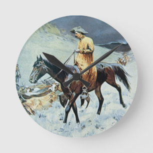 On The Trail (oil on canvas) Round Clock