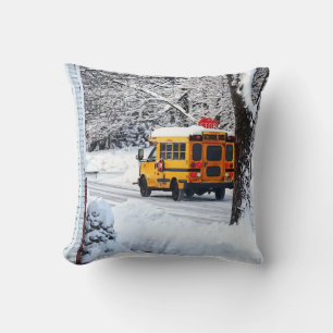 On the Way to School in Winter Cushion
