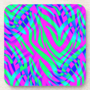 On the Wild Side, Colourful Abstract Zebra Print Coaster