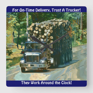 On Time Delivery Logging Truck Wall Clock