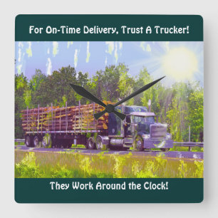 On Time Delivery Logging Truck Wall Clock