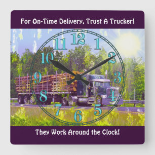On Time Delivery Logging Truck Wall Clock