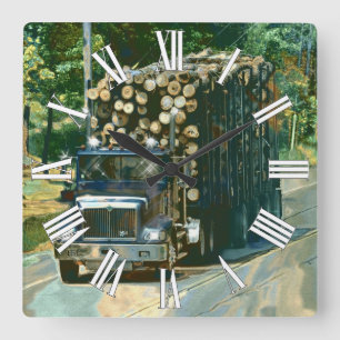 On Time Delivery Logging Truck Wall Clock