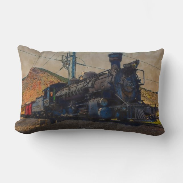 On Track- Vintage Steam Train Lumbar Cushion (Front)
