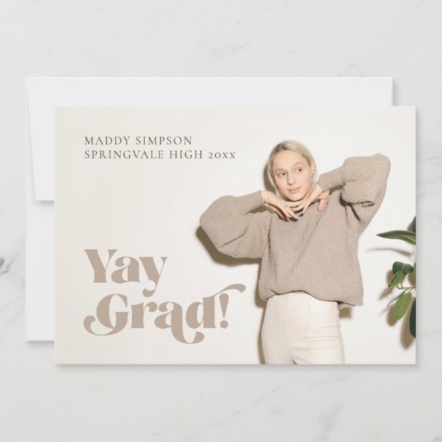 On Trend Minimalist Neutral Photo Graduation Announcement (Front)