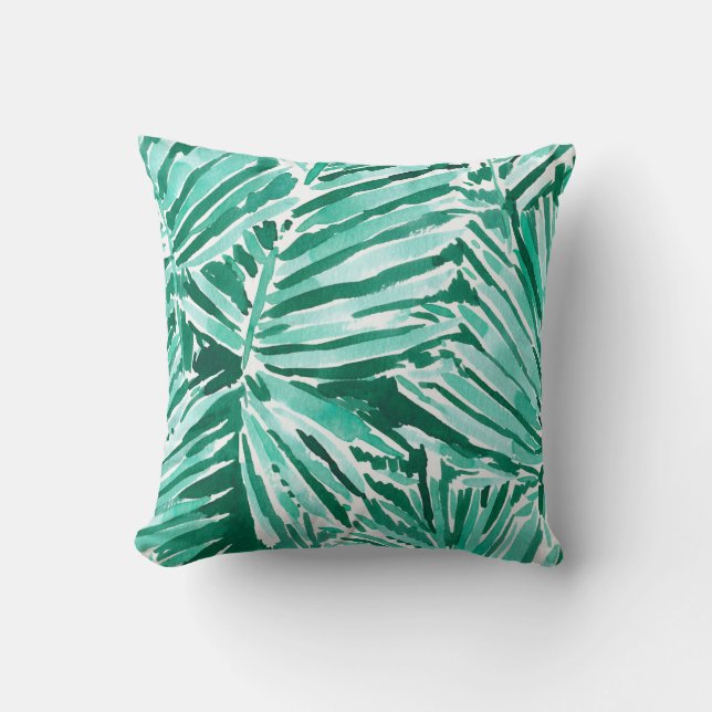 ON VACAY Tropical Palm Watercolor Cushion (Front)