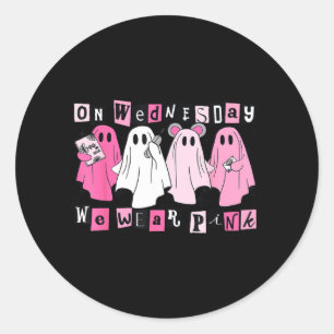 On Wednesday We Wear Cute Pink Ghost Halloween Classic Round Sticker