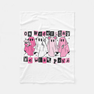 On Wednesday We Wear Cute Pink Ghost Halloween Fleece Blanket
