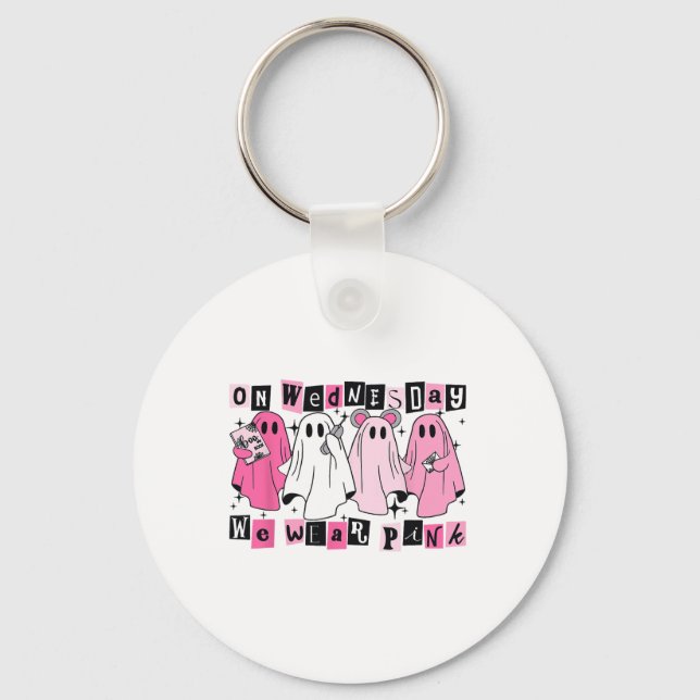 On Wednesday We Wear Cute Pink Ghost Halloween  Key Ring (Front)