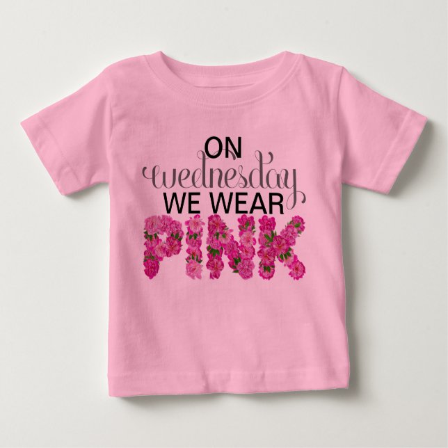On Wednesday We Wear Pink Floral Onsie Baby T-Shirt (Front)