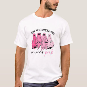 On Wednesday We Wear Pink Ghost Halloween Breast C T-Shirt