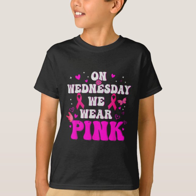 On Wednesday We Wear Pink Ribbon Breast Cancer Awa T-Shirt (Front)