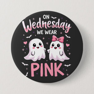 On Wednesday We Wear Pink Spooky Halloween Skull 7.5 Cm Round Badge