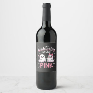 On Wednesday We Wear Pink Spooky Halloween Skull Wine Label