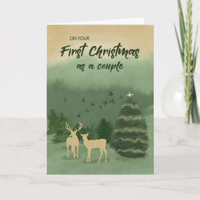 On Your First Christmas as Couple Green Landscape Card (Front)