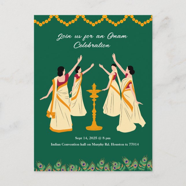 onam celebration invitation  postcard (Front)