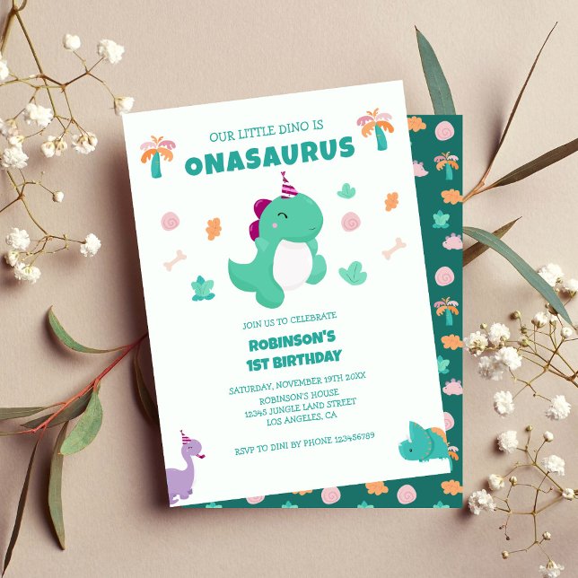 Onasaurus Little Dinosaur 1st Birthday  Invitation (Creator Uploaded)