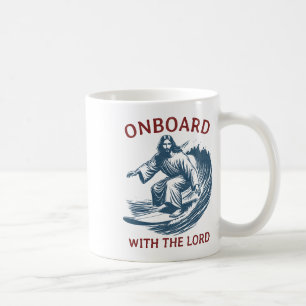 Onboard With The Lord - Christian Faith Surfer On Coffee Mug