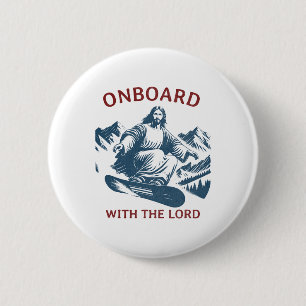 Onboard With The Lord – Snowboarding Jesus On Snow 6 Cm Round Badge