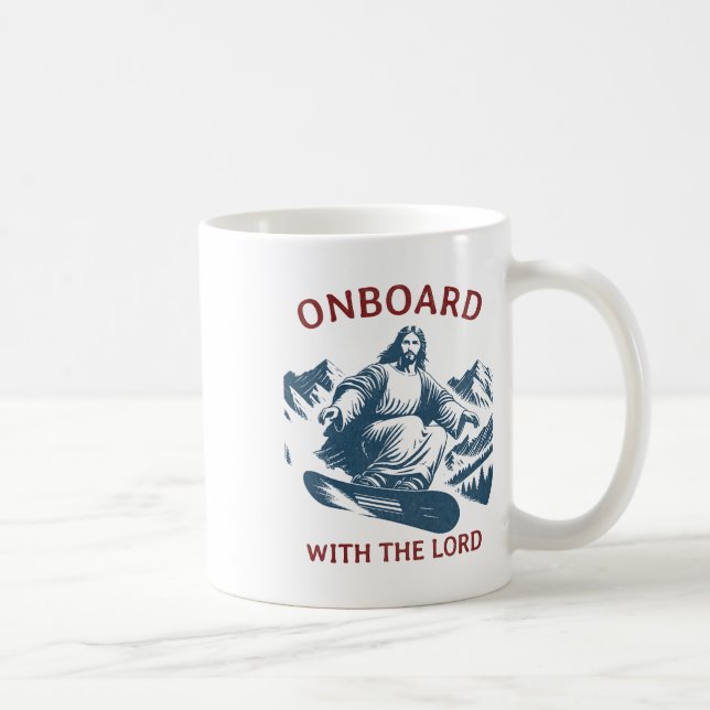 Onboard With The Lord – Snowboarding Jesus On Snow Coffee Mug (Right)