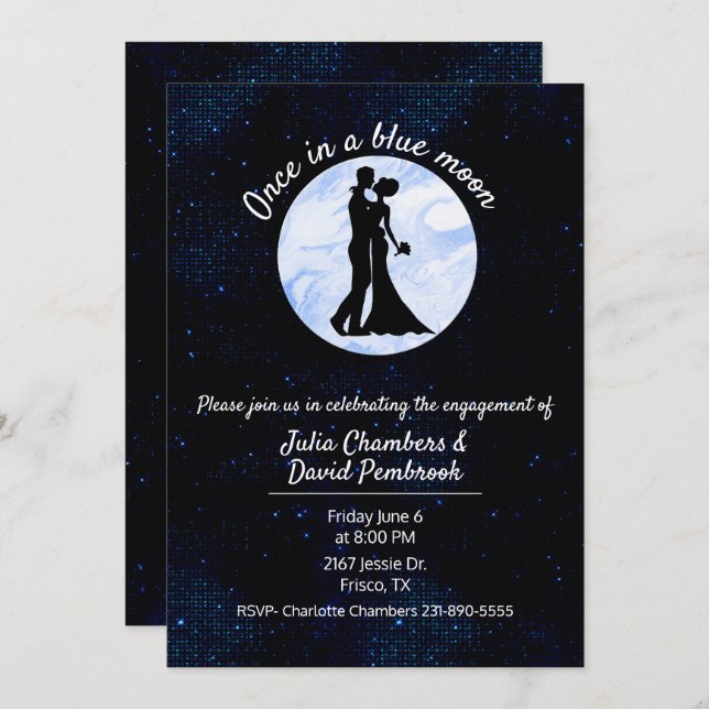 Once in a Blue Moon Engagement Party Invitation (Front/Back)