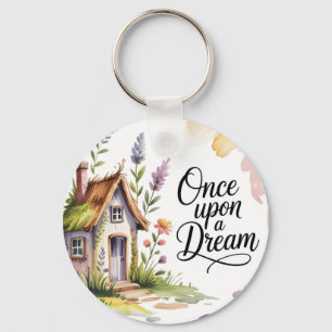 "Once Upon a Dream" Watercolor Storybook Cottage Key Ring