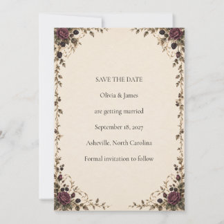 Once Upon a Midnight Plum Rose Wedding Save the Date