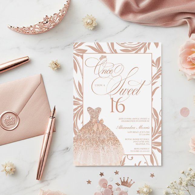 Once Upon a Sweet 16 Rose Gold Princess Birthday Invitation (Princess Sweet 16 Invitation | Once Upon a Sweet 16 | Rose Gold Sweet 16)
