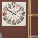 Once Upon a Time 12 Heart Shaped Photos Cream Rust Square Wall Clock<br><div class="desc">Create your own multi photo clock to tell your story - the centre of the clock face is lettered with "Once upon a time" in handwritten typography. Use the photo template to add 12 of your favourite photos, which will be displayed in heart shaped frames. The design uses portrait vertical...</div>