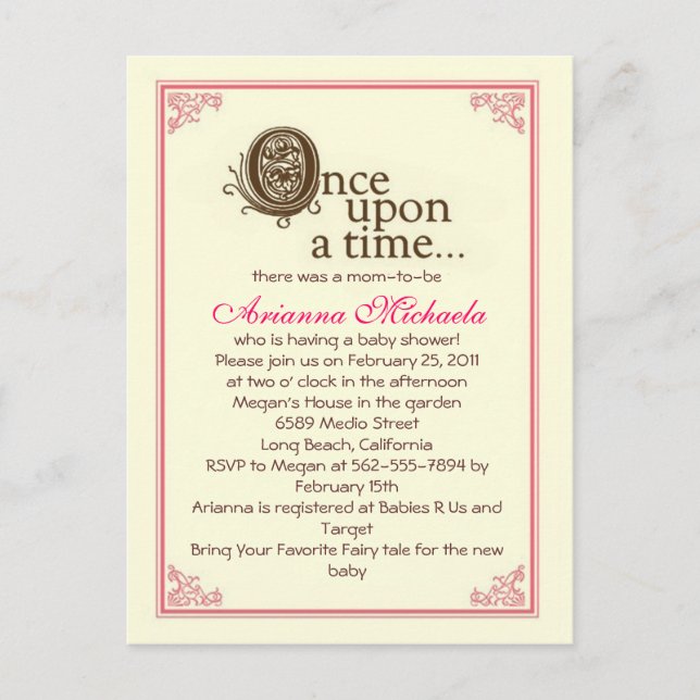 Once upon a time... Baby Shower Invitation Postcard (Front)