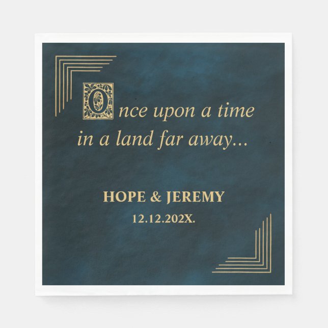 Once upon a Time Fairy Tale Emerald Gold Wedding Napkin (Front)