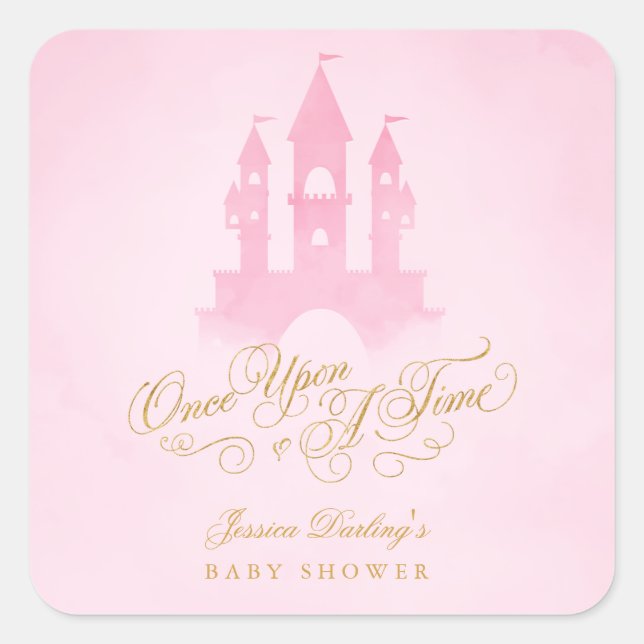 Once Upon A Time Fairytale Castle Girl Baby Shower Square Sticker (Front)