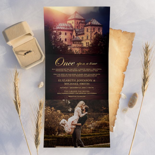 Once Upon a Time Fairytale Castle Wedding Photo Tri-Fold Invitation (Creator Uploaded)