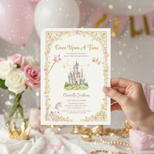 once upon a time fairytale frame gold baby shower invitation
