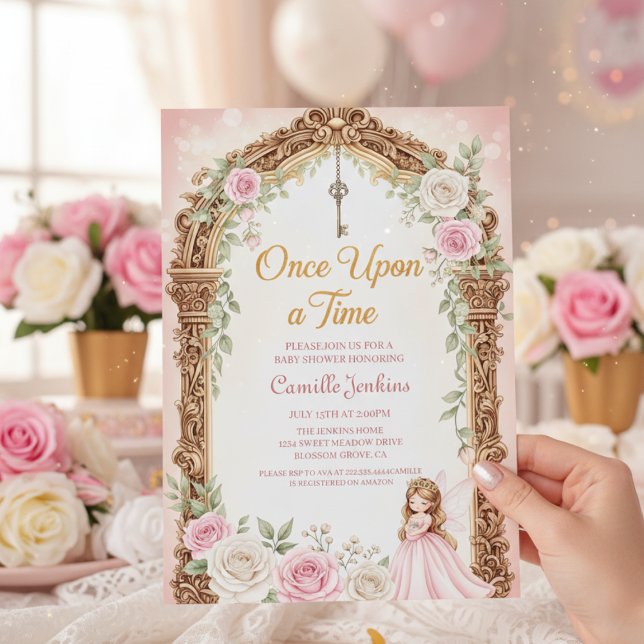 once upon a time fairytale frame gold baby shower invitation (Creator Uploaded)