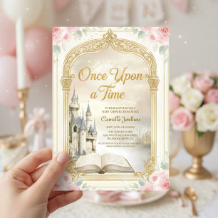 once upon a time fairytale frame gold baby shower invitation