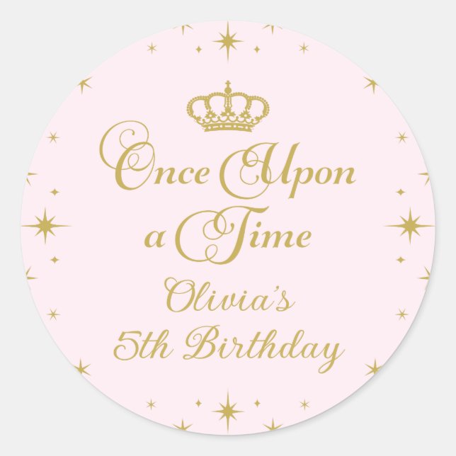 Once Upon a Time Gold Princess Birthday Classic Round Sticker (Front)