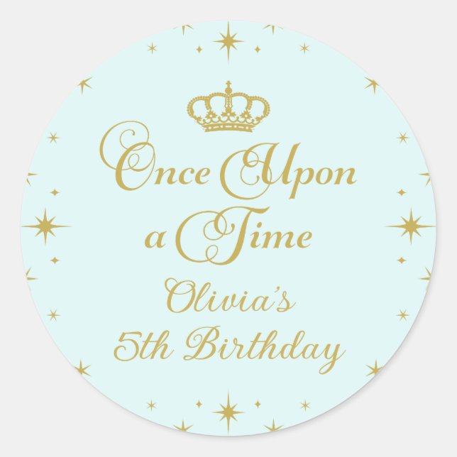 Once Upon a Time Gold Princess Birthday Classic Round Sticker (Front)