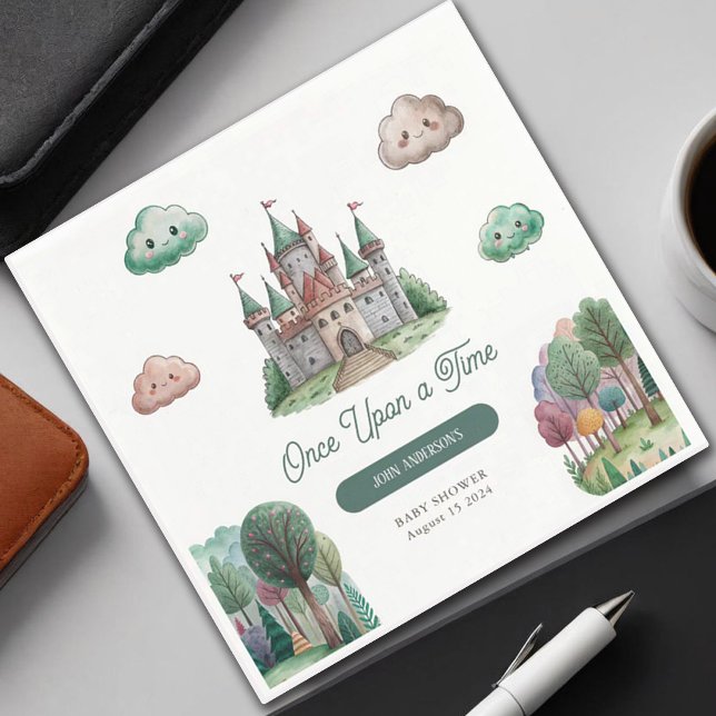 Once Upon a Time Green Castle Pastel Baby Shower Napkin (Creator Uploaded)