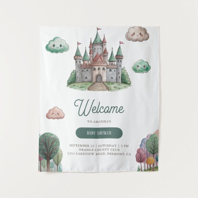 Once Upon a Time Green Castle Pastel Baby Shower Tapestry (Front)
