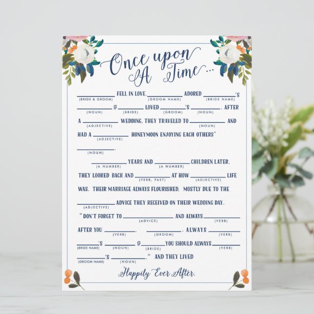 Once Upon A Time Love Story Bridal Libs Game Invitation (Standing Front)