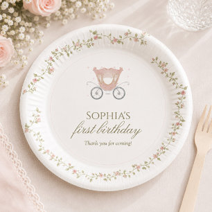 Once Upon a Time Pink Princess Floral 1st birthday Paper Plate