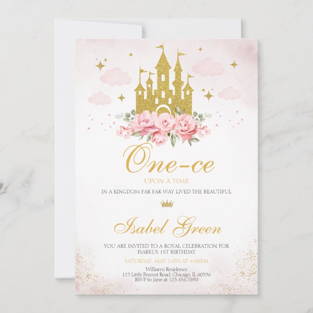 Once Upon a Time Princess 1st Birthday Invitation (Front)
