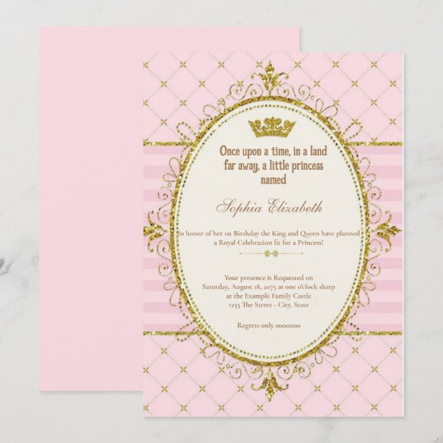 Once Upon a Time Princess 1st Birthday Invitation (Front/Back)