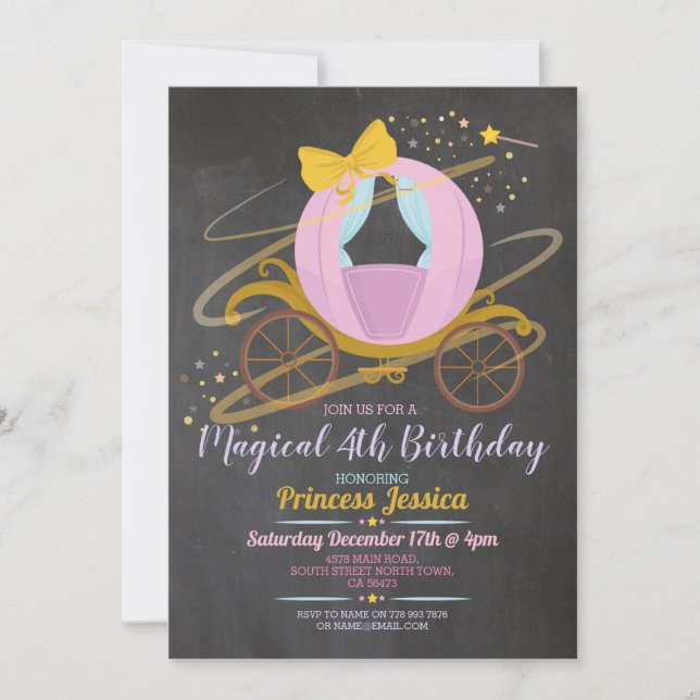 Once Upon a Time Princess Birthday Carriage Pink Invitation (Front)